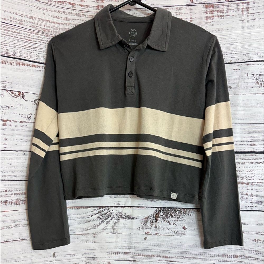 Treasure and Bond Kids Shirt Size Large striped Polo Cotton casual‎ pullover New